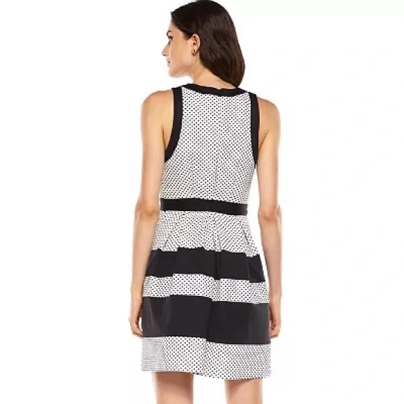 ELLE Dress Striped Geo Jacquard Fit & Flare Sleeveless Black White Size 10 - Picture 2 of 7
